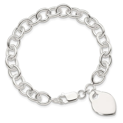 7.25 Inch Sterling Silver Polished Engraveable Heart Bracelet