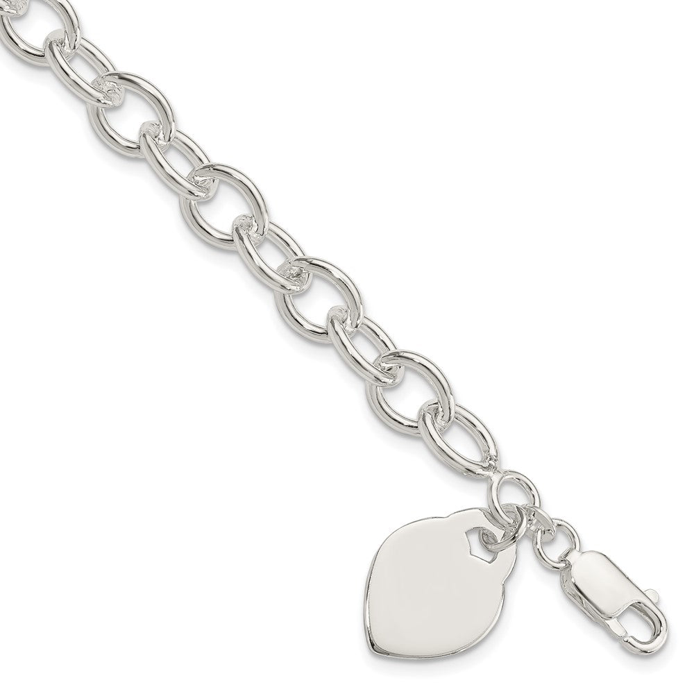 7.25 Inch Sterling Silver Polished Engraveable Heart Bracelet