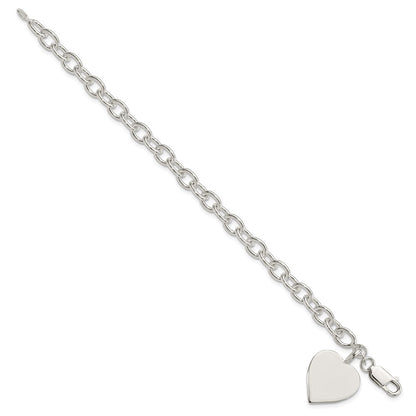 7.25 Inch Sterling Silver Engraveable Heart Fancy Link Bracelet