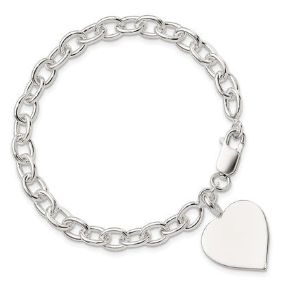 7.25 Inch Sterling Silver Engraveable Heart Fancy Link Bracelet