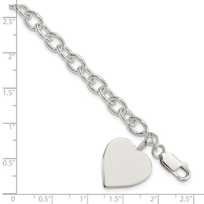 7.25 Inch Sterling Silver Engraveable Heart Fancy Link Bracelet