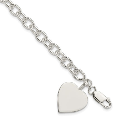 7.25 Inch Sterling Silver Engraveable Heart Fancy Link Bracelet