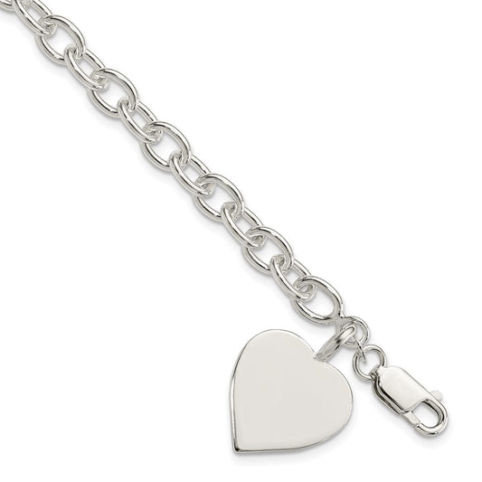 7.25 Inch Sterling Silver Engraveable Heart Fancy Link Bracelet