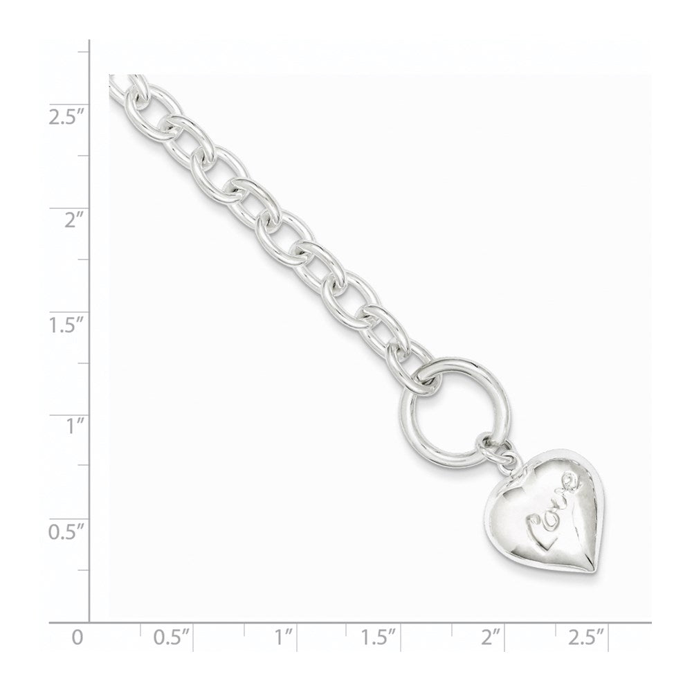 7.5 Inch Sterling Silver Love Puffed Heart Charm Bracelet
