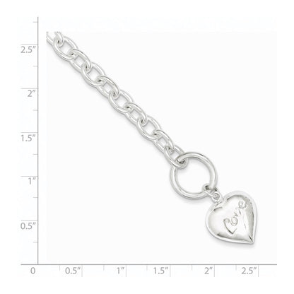 7.5 Inch Sterling Silver Love Puffed Heart Charm Bracelet