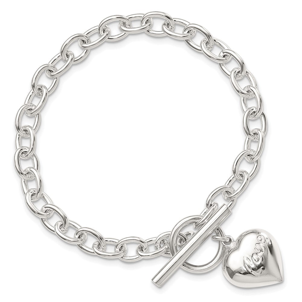 7.5 Inch Sterling Silver Love Puffed Heart Charm Bracelet