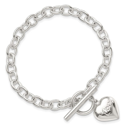 7.5 Inch Sterling Silver Love Puffed Heart Charm Bracelet
