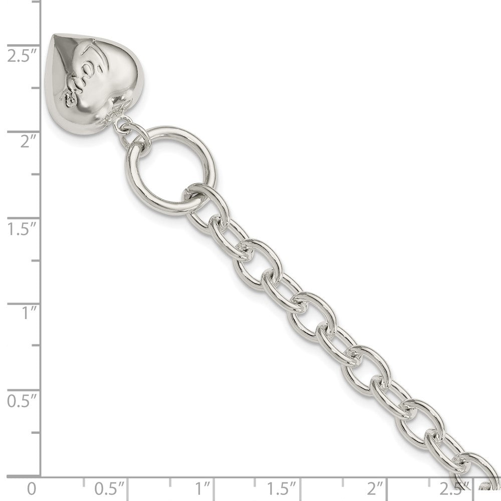 7.5 Inch Sterling Silver Love Puffed Heart Charm Bracelet