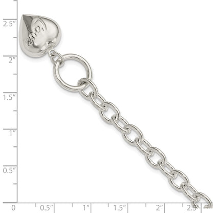 7.5 Inch Sterling Silver Love Puffed Heart Charm Bracelet
