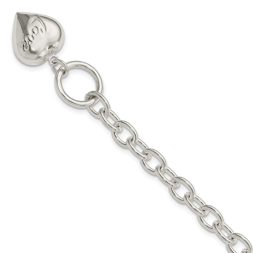 7.5 Inch Sterling Silver Love Puffed Heart Charm Bracelet