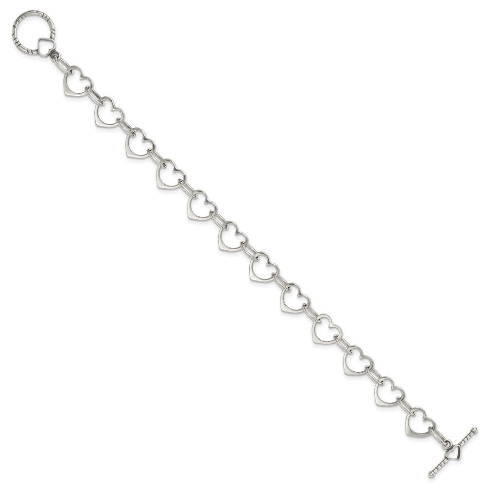 7.5 Inch Sterling Silver Heart And Circle Link Bracelet