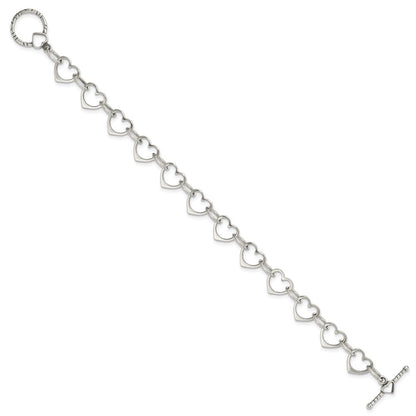 7.5 Inch Sterling Silver Heart And Circle Link Bracelet