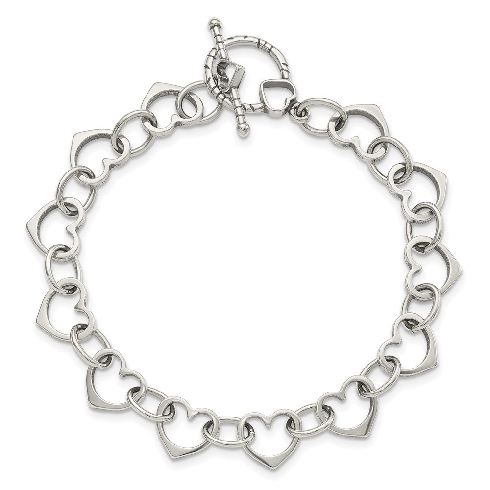 7.5 Inch Sterling Silver Heart And Circle Link Bracelet
