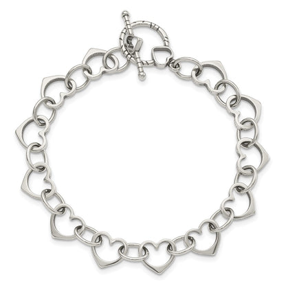 7.5 Inch Sterling Silver Heart And Circle Link Bracelet