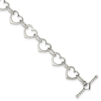 7.5 Inch Sterling Silver Heart And Circle Link Bracelet