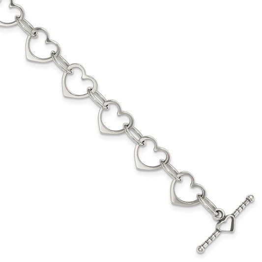 7.5 Inch Sterling Silver Heart And Circle Link Bracelet