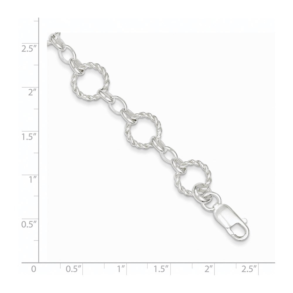 7.25 Inch Sterling Silver Twist Circle Link Bracelet