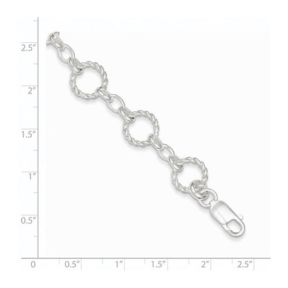 7.25 Inch Sterling Silver Twist Circle Link Bracelet