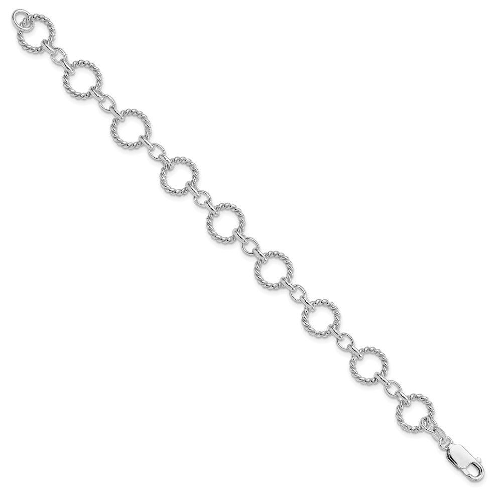 7.25 Inch Sterling Silver Twist Circle Link Bracelet