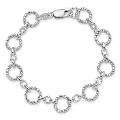 7.25 Inch Sterling Silver Twist Circle Link Bracelet