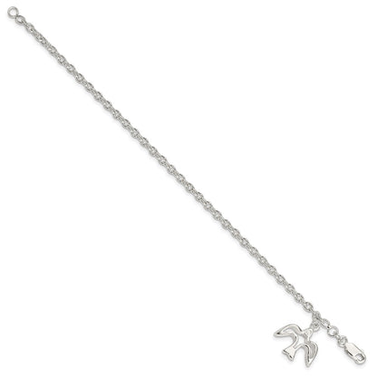 7 Inch Sterling Silver Dove Charm Bracelet