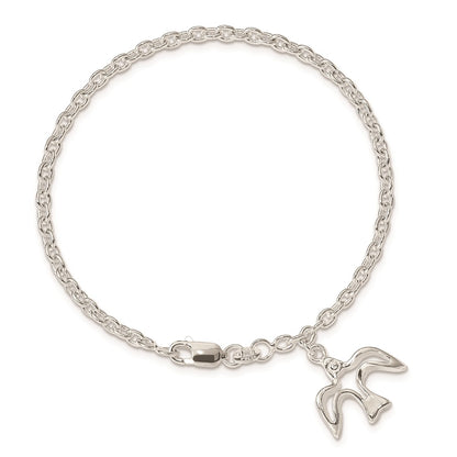 7 Inch Sterling Silver Dove Charm Bracelet