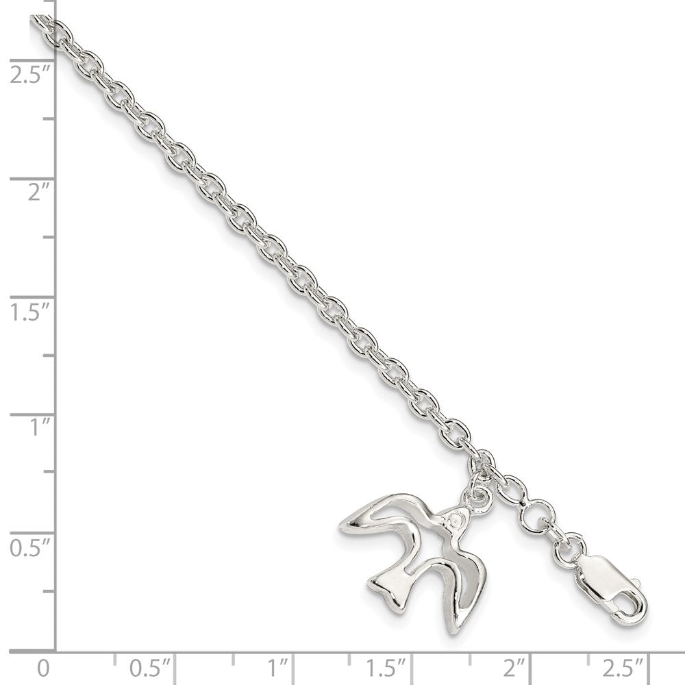 7 Inch Sterling Silver Dove Charm Bracelet