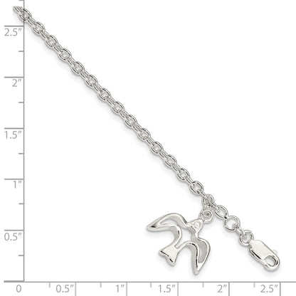 7 Inch Sterling Silver Dove Charm Bracelet