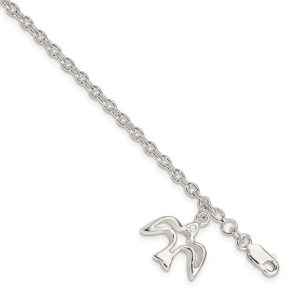 7 Inch Sterling Silver Dove Charm Bracelet