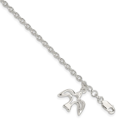 7 Inch Sterling Silver Dove Charm Bracelet
