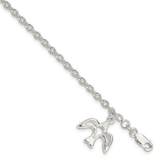 7 Inch Sterling Silver Dove Charm Bracelet