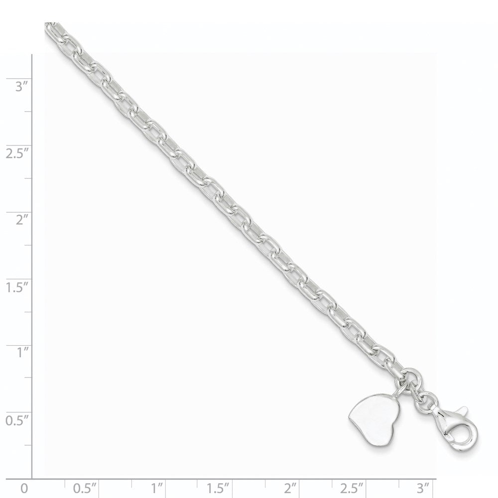 7 Inch Sterling Silver Oval Rolo With Solid Engraveable Heart Bracelet