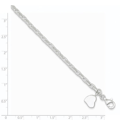 7 Inch Sterling Silver Oval Rolo With Solid Engraveable Heart Bracelet