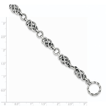 7.5 Inch Sterling Silver Antiqued Fancy Link Bracelet