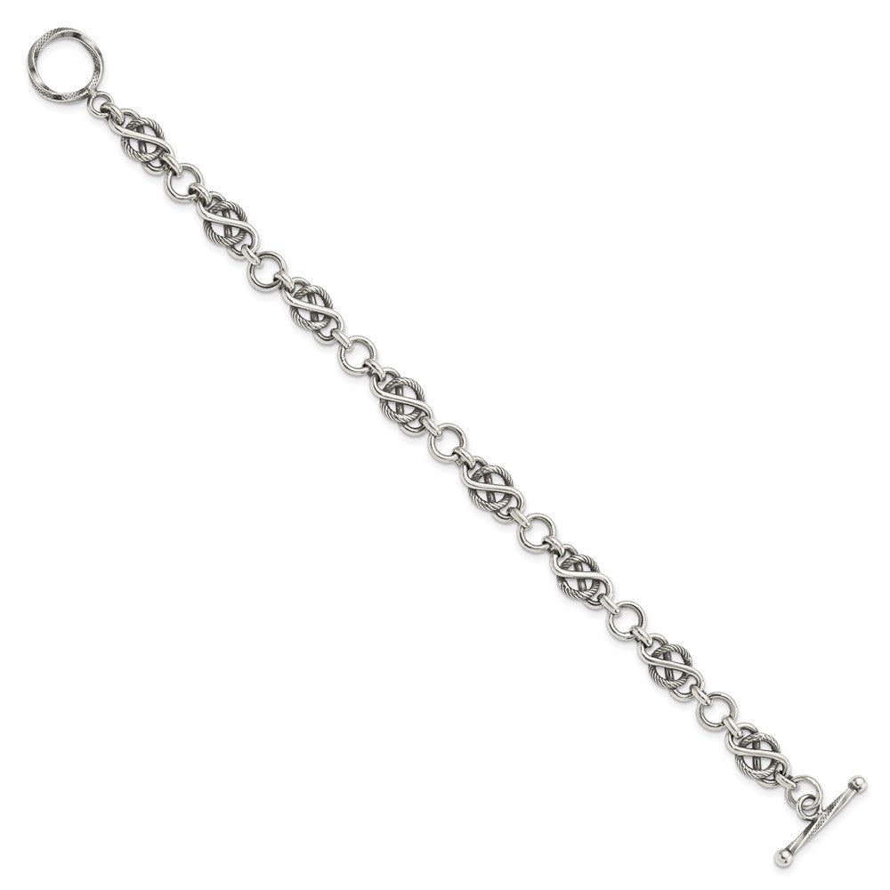 7.5 Inch Sterling Silver Antiqued Fancy Link Bracelet
