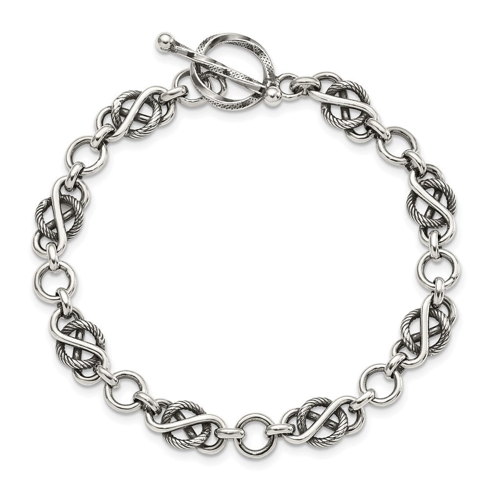 7.5 Inch Sterling Silver Antiqued Fancy Link Bracelet