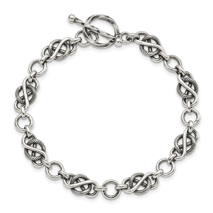 7.5 Inch Sterling Silver Antiqued Fancy Link Bracelet