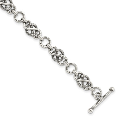 7.5 Inch Sterling Silver Antiqued Fancy Link Bracelet