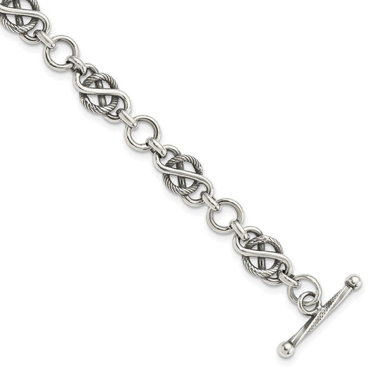 7.5 Inch Sterling Silver Antiqued Fancy Link Bracelet