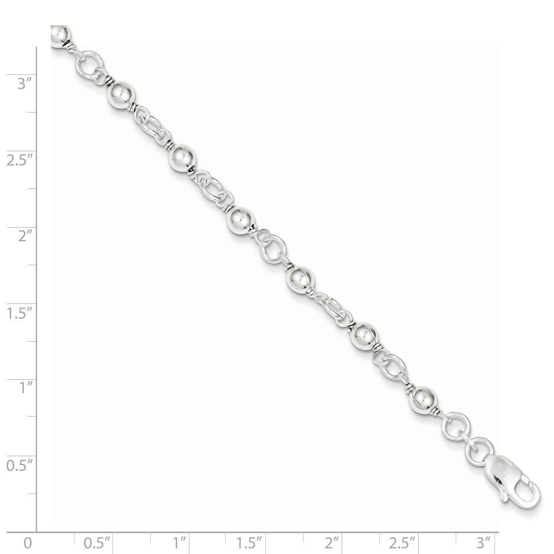 7 Inch Sterling Silver Beaded Fancy Link Bracelet