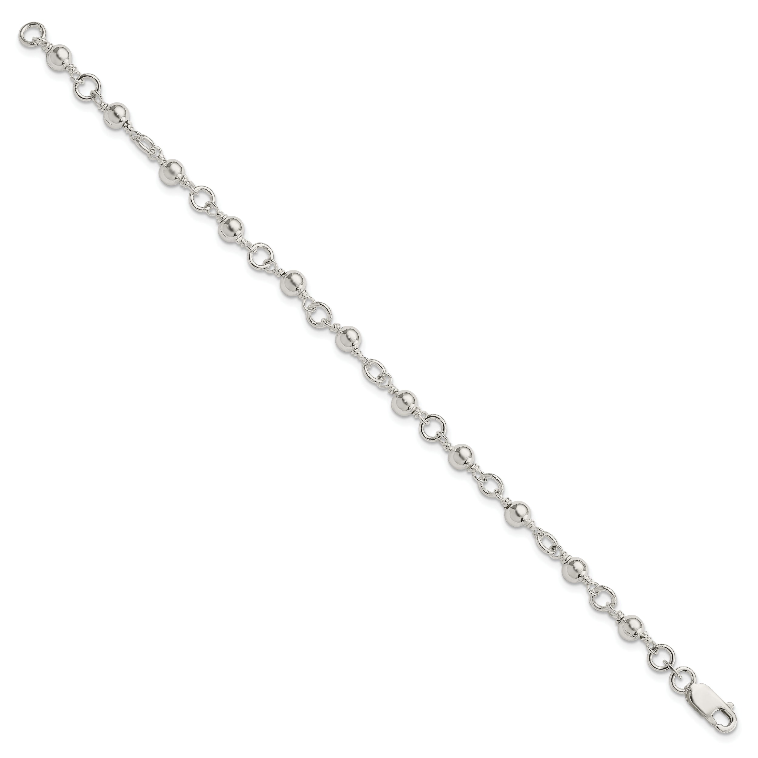 7 Inch Sterling Silver Beaded Fancy Link Bracelet