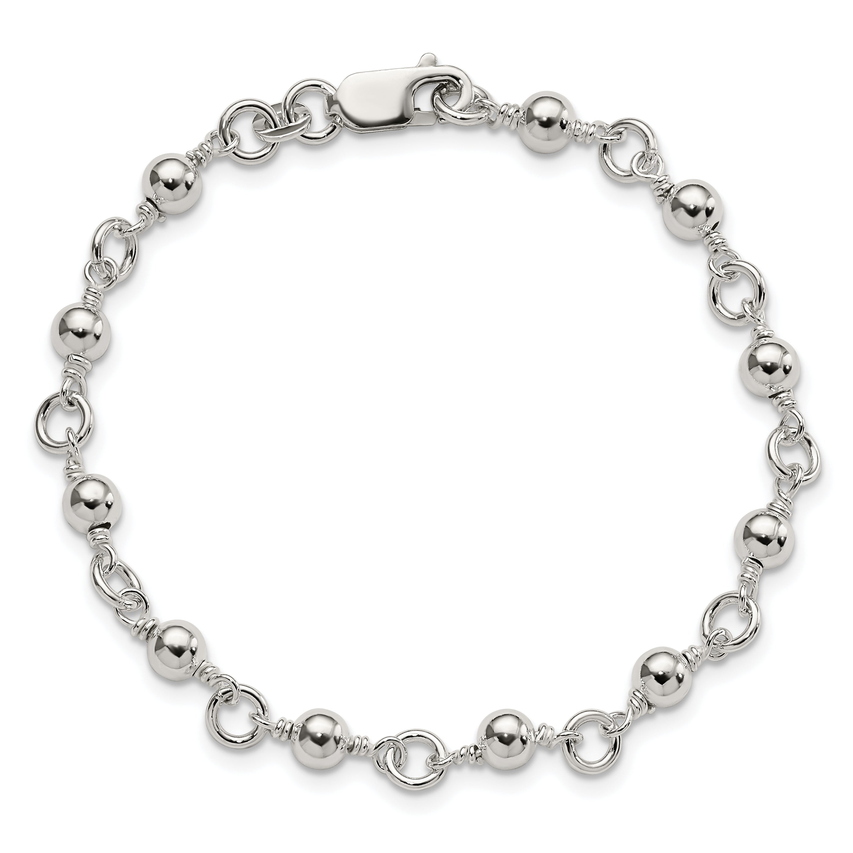 7 Inch Sterling Silver Beaded Fancy Link Bracelet