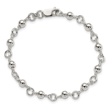 7 Inch Sterling Silver Beaded Fancy Link Bracelet