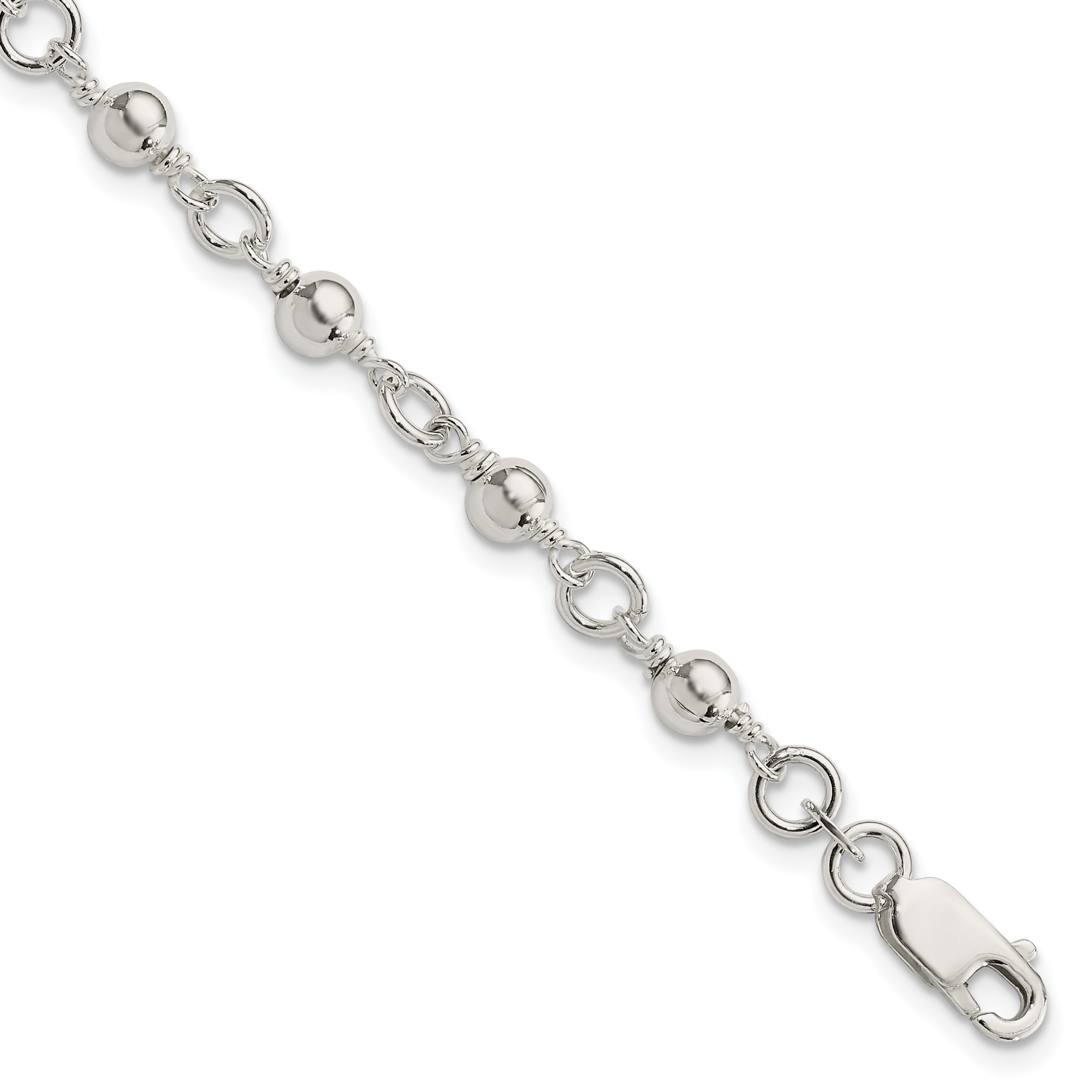 7 Inch Sterling Silver Beaded Fancy Link Bracelet