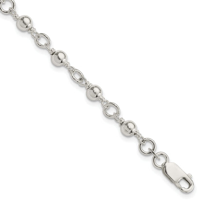 7 Inch Sterling Silver Beaded Fancy Link Bracelet