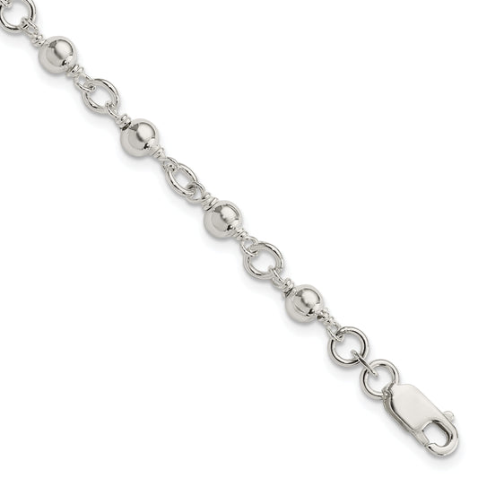 7 Inch Sterling Silver Beaded Fancy Link Bracelet