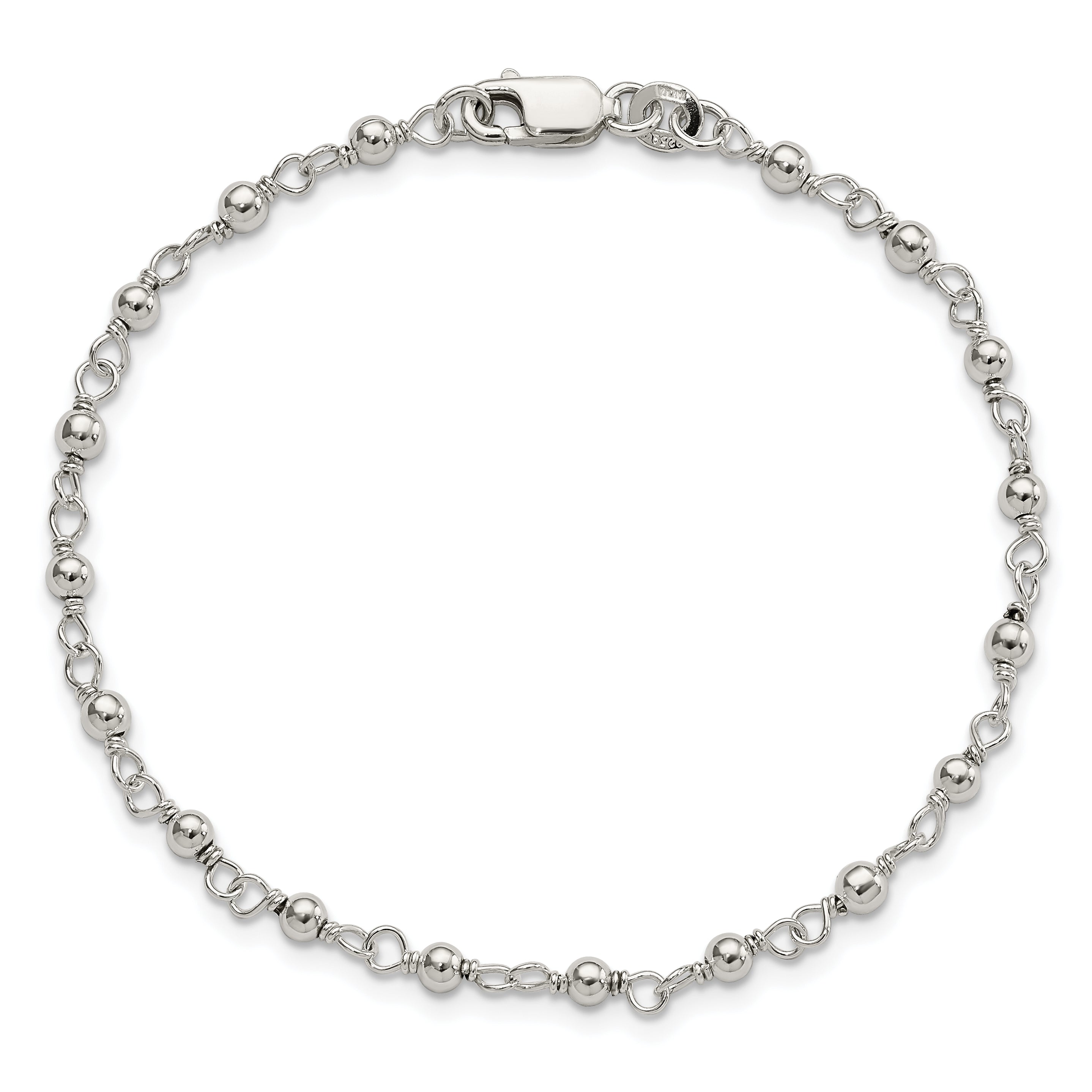 7.25 Inch Sterling Silver Bead And Link Bracelet