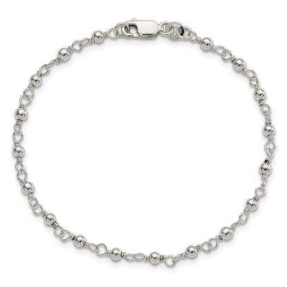 7.25 Inch Sterling Silver Bead And Link Bracelet