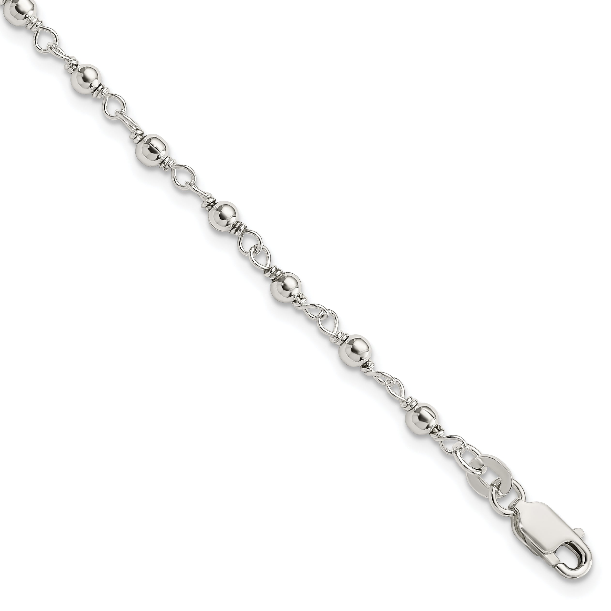 7.25 Inch Sterling Silver Bead And Link Bracelet