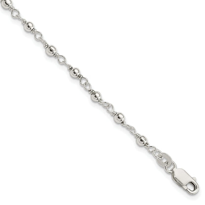 7.25 Inch Sterling Silver Bead And Link Bracelet
